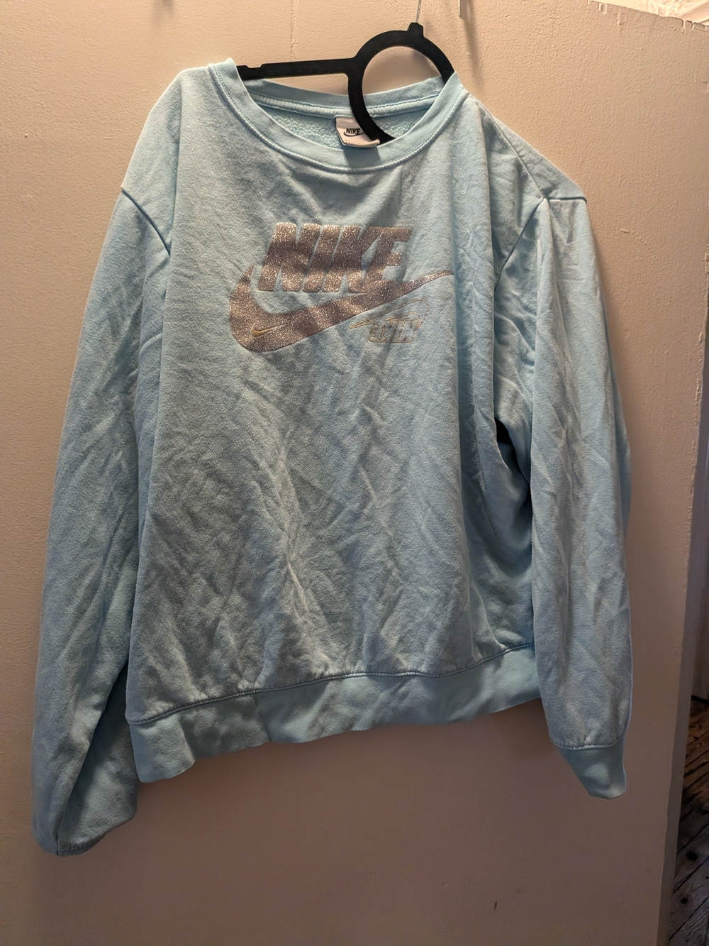 Nike Light Blue Crewneck Sweatshirt with Metallic Logo